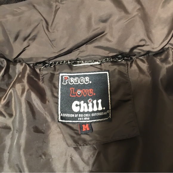 Peace Love Chill Dow Puffer Jacket Women Medium Brown Hooded - Picture 11 of 11